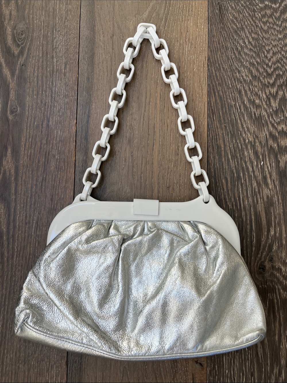Kate Landry White Silver Metallic Shoulder Bag Purse